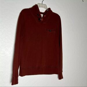 Billy Reid Sweater Mouline Shawl Collar Brown Cotton Long Sleeve Leather S